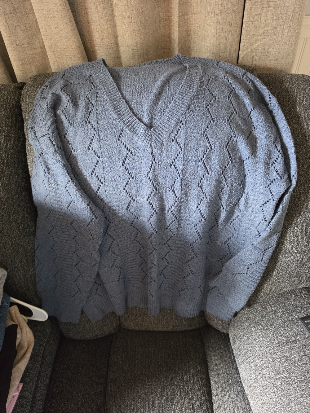 SHEIN Light Blue V-Neck Open-Knit Sweater